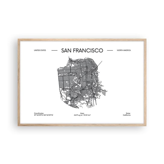 Obraz - Plakat - Anatomia San Francisco - 91x61cm - Mapa San Francisco Stany Zjednoczone - Foto Plakaty na ścianę w ramie jasny dąb - Plakat do Salonu Sypialni ARTTOR ARTTOR
