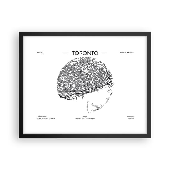 Obraz - Plakat - Anatomia Toronto - 50x40cm - Mapa Toronto Kanada - Foto Plakaty w ramie koloru czarnego do Salonu Sypialni ARTTOR ARTTOR