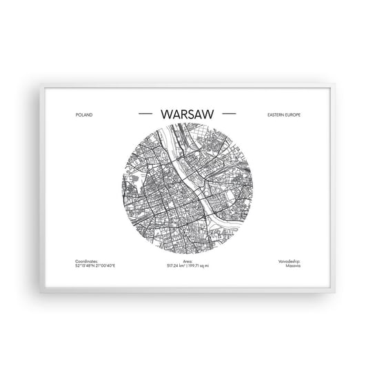 Obraz - Plakat - Anatomia Warszawy - 100x70cm - Mapa Warszawa Polska - Foto Plakaty w ramie koloru białego do Salonu Sypialni ARTTOR ARTTOR