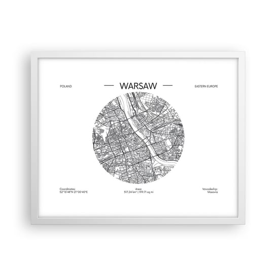 Obraz - Plakat - Anatomia Warszawy - 50x40cm - Mapa Warszawa Polska - Foto Plakaty w ramie koloru białego do Salonu Sypialni ARTTOR ARTTOR