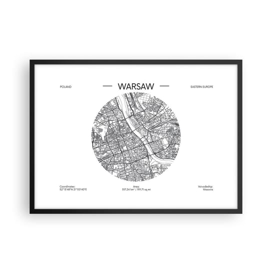 Obraz - Plakat - Anatomia Warszawy - 70x50cm - Mapa Warszawa Polska - Nowoczesny modny obraz Plakat czarna rama ARTTOR ARTTOR