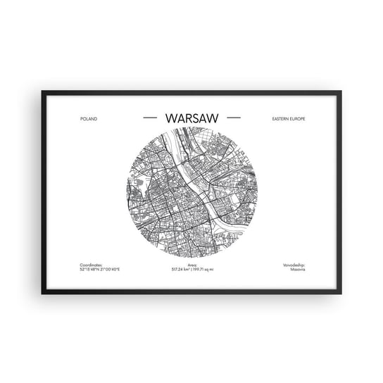 Obraz - Plakat - Anatomia Warszawy - 91x61cm - Mapa Warszawa Polska - Foto Plakaty na ścianę w czarnej ramie - Plakat do Salonu Sypialni ARTTOR ARTTOR