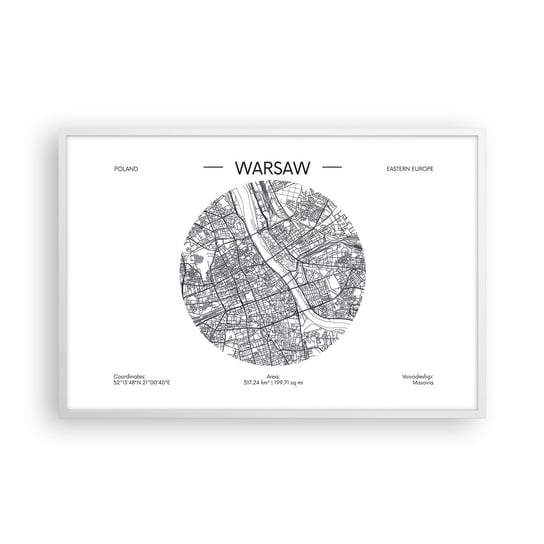 Obraz - Plakat - Anatomia Warszawy - 91x61cm - Mapa Warszawa Polska - Foto Plakaty na ścianę w ramie białej - Plakat do Salonu Sypialni ARTTOR ARTTOR
