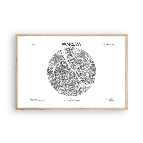 Obraz - Plakat - Anatomia Warszawy - 91x61cm - Mapa Warszawa Polska - Foto Plakaty na ścianę w ramie jasny dąb - Plakat do Salonu Sypialni ARTTOR ARTTOR