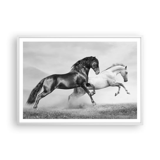 Obraz - Plakat - Anioły i demony - 100x70cm - Zwierzęta Konie Natura - Foto Plakaty w ramie koloru białego do Salonu Sypialni ARTTOR ARTTOR