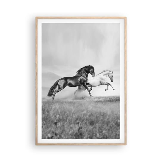 Obraz - Plakat - Anioły i demony - 70x100cm - Zwierzęta Konie Natura - Foto Plakaty w ramie koloru jasny dąb do Salonu Sypialni ARTTOR ARTTOR