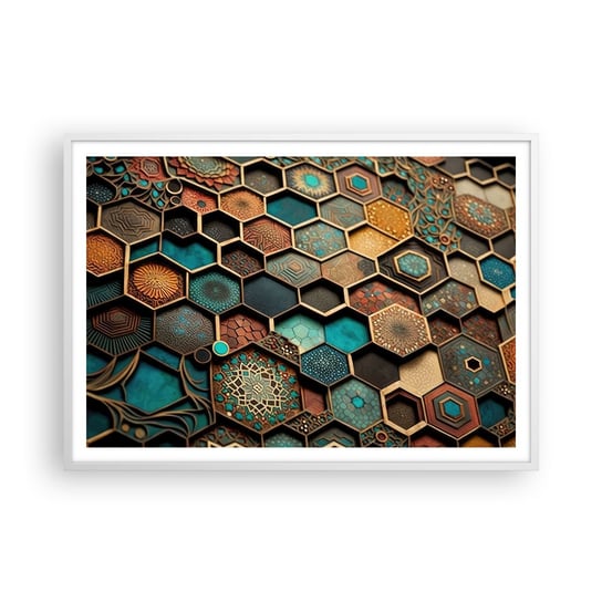 Obraz - Plakat - Arabskie ornamenty – wariacja - 100x70cm - Sześcian Mozaika Wzór - Foto Plakaty w ramie koloru białego do Salonu Sypialni ARTTOR ARTTOR