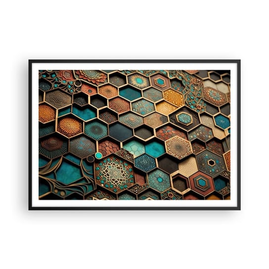 Obraz - Plakat - Arabskie ornamenty – wariacja - 100x70cm - Sześcian Mozaika Wzór - Foto Plakaty w ramie koloru czarnego do Salonu Sypialni ARTTOR ARTTOR
