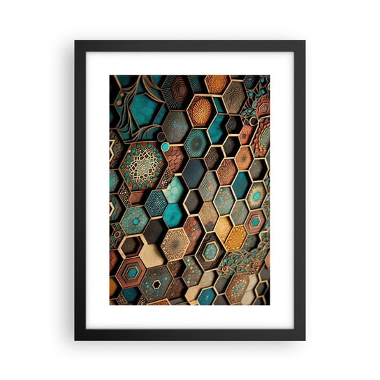 Obraz - Plakat - Arabskie ornamenty – wariacja - 30x40cm - Sześcian Mozaika Wzór - Foto Plakaty na ścianę w czarnej ramie - Plakat do Salonu Sypialni ARTTOR ARTTOR