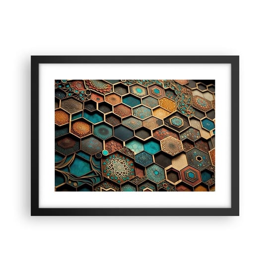 Obraz - Plakat - Arabskie ornamenty – wariacja - 40x30cm - Sześcian Mozaika Wzór - Foto Plakaty na ścianę w czarnej ramie - Plakat do Salonu Sypialni ARTTOR ARTTOR