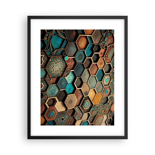 Obraz - Plakat - Arabskie ornamenty – wariacja - 40x50cm - Sześcian Mozaika Wzór - Foto Plakaty w ramie koloru czarnego do Salonu Sypialni ARTTOR ARTTOR