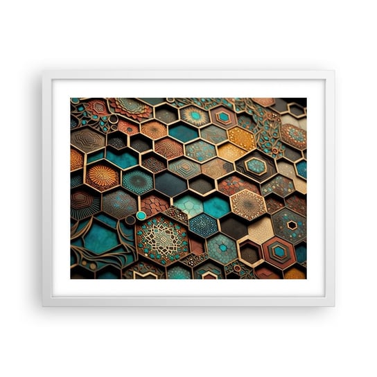 Obraz - Plakat - Arabskie ornamenty – wariacja - 50x40cm - Sześcian Mozaika Wzór - Foto Plakaty w ramie koloru białego do Salonu Sypialni ARTTOR ARTTOR