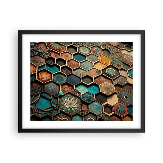 Obraz - Plakat - Arabskie ornamenty – wariacja - 50x40cm - Sześcian Mozaika Wzór - Foto Plakaty w ramie koloru czarnego do Salonu Sypialni ARTTOR ARTTOR
