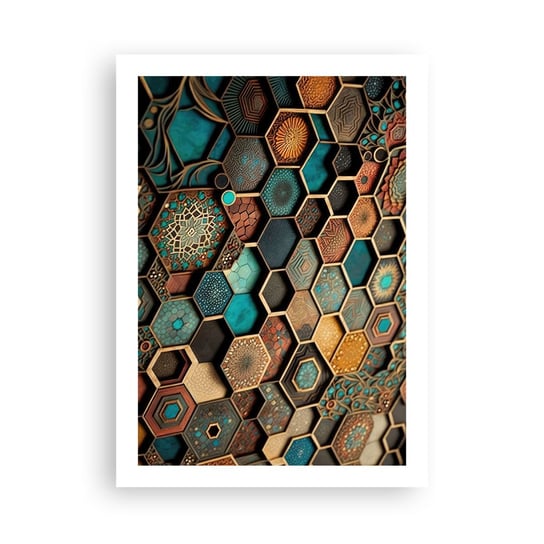 Obraz - Plakat - Arabskie ornamenty – wariacja - 50x70cm - Sześcian Mozaika Wzór - Nowoczesny modny obraz Plakat bez ramy do Salonu Sypialni ARTTOR ARTTOR