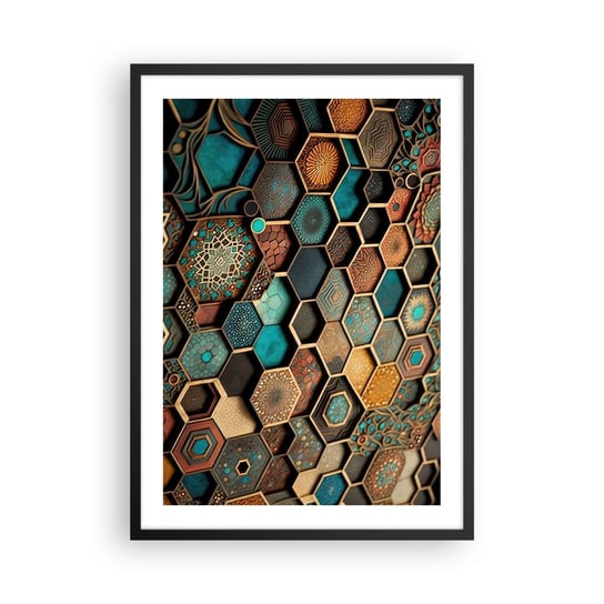 Obraz - Plakat - Arabskie ornamenty – wariacja - 50x70cm - Sześcian Mozaika Wzór - Nowoczesny modny obraz Plakat czarna rama ARTTOR ARTTOR