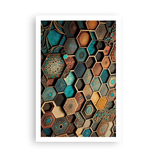 Obraz - Plakat - Arabskie ornamenty – wariacja - 61x91cm - Sześcian Mozaika Wzór - Foto Plakaty na ścianę bez ramy - Plakat do Salonu Sypialni ARTTOR ARTTOR