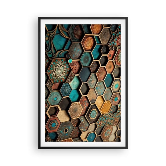 Obraz - Plakat - Arabskie ornamenty – wariacja - 61x91cm - Sześcian Mozaika Wzór - Foto Plakaty na ścianę w czarnej ramie - Plakat do Salonu Sypialni ARTTOR ARTTOR