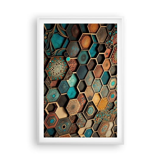 Obraz - Plakat - Arabskie ornamenty – wariacja - 61x91cm - Sześcian Mozaika Wzór - Foto Plakaty na ścianę w ramie białej - Plakat do Salonu Sypialni ARTTOR ARTTOR