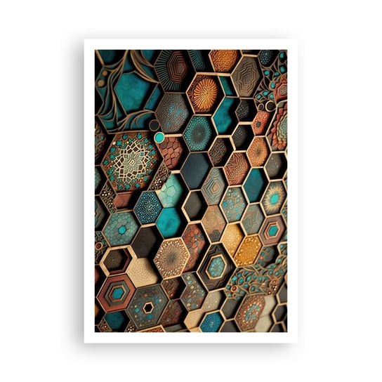 Obraz - Plakat - Arabskie ornamenty – wariacja - 70x100cm - Sześcian Mozaika Wzór - Foto Plakaty bez ramy na ścianę do Salonu Sypialni ARTTOR ARTTOR