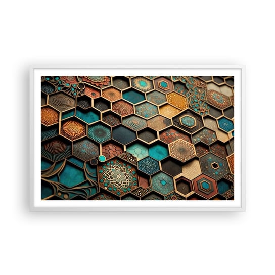 Obraz - Plakat - Arabskie ornamenty – wariacja - 91x61cm - Sześcian Mozaika Wzór - Foto Plakaty na ścianę w ramie białej - Plakat do Salonu Sypialni ARTTOR ARTTOR