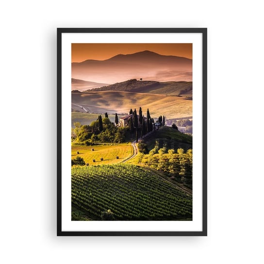 Obraz - Plakat - Arkadia - pejzaż toskański - 50x70cm - Krajobraz Toskania Winnice - Nowoczesny modny obraz Plakat czarna rama ARTTOR ARTTOR