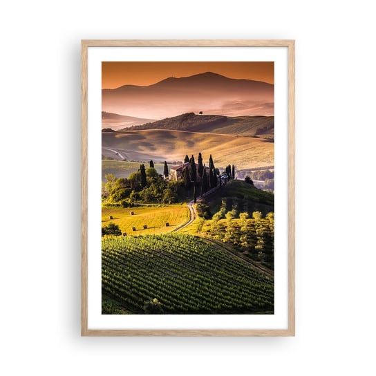 Obraz - Plakat - Arkadia - pejzaż toskański - 50x70cm - Krajobraz Toskania Winnice - Nowoczesny modny obraz Plakat rama jasny dąb ARTTOR ARTTOR