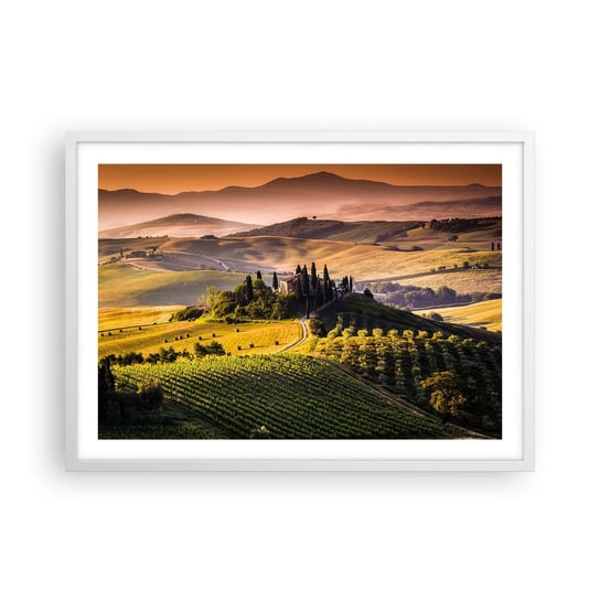 Obraz - Plakat - Arkadia - pejzaż toskański - 70x50cm - Krajobraz Toskania Winnice - Nowoczesny modny obraz Plakat rama biała ARTTOR ARTTOR