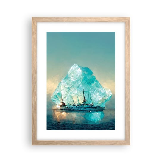 Obraz - Plakat - Arktyczny brylant - 30x40cm - Góra Lodowa Statek Ocean - Foto Plakaty na ścianę w ramie jasny dąb - Plakat do Salonu Sypialni ARTTOR ARTTOR