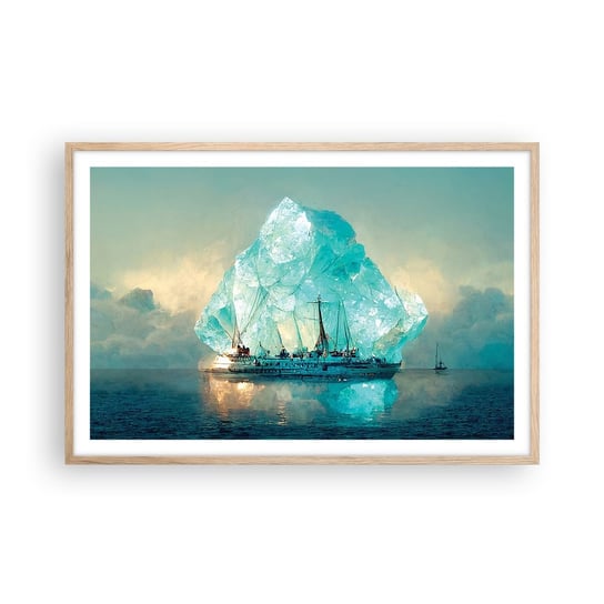 Obraz - Plakat - Arktyczny brylant - 91x61cm - Góra Lodowa Statek Ocean - Foto Plakaty na ścianę w ramie jasny dąb - Plakat do Salonu Sypialni ARTTOR ARTTOR