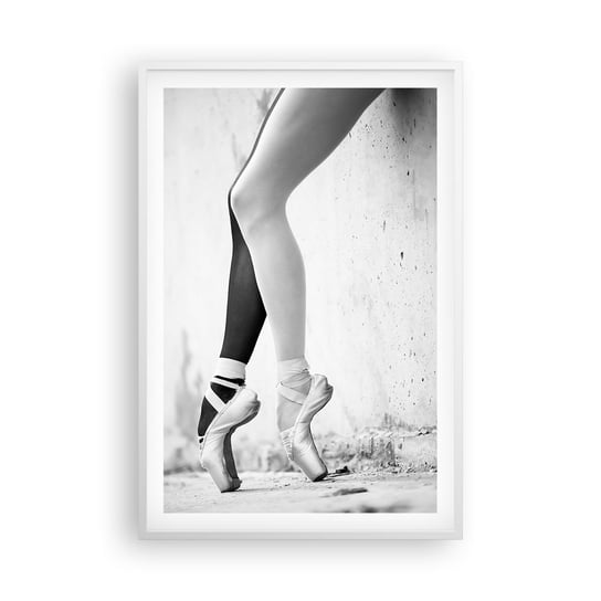 Obraz - Plakat - Balerina, voila! - 61x91cm - Baletnica Czarno-Biały Taniec - Foto Plakaty na ścianę w ramie białej - Plakat do Salonu Sypialni ARTTOR ARTTOR