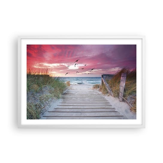 Obraz - Plakat - Bałtycka impresja - 70x50cm - Krajobraz Morski Plaża Ptaki - Nowoczesny modny obraz Plakat rama biała ARTTOR ARTTOR