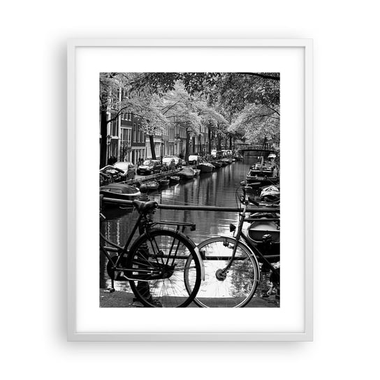 Obraz - Plakat - Bardzo holenderski widok - 40x50cm - Amsterdam Rower Architektura - Foto Plakaty w ramie koloru białego do Salonu Sypialni ARTTOR ARTTOR