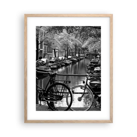 Obraz - Plakat - Bardzo holenderski widok - 40x50cm - Amsterdam Rower Architektura - Foto Plakaty w ramie koloru jasny dąb do Salonu Sypialni ARTTOR ARTTOR