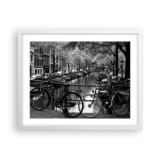 Obraz - Plakat - Bardzo holenderski widok - 50x40cm - Amsterdam Rower Architektura - Foto Plakaty w ramie koloru białego do Salonu Sypialni ARTTOR ARTTOR