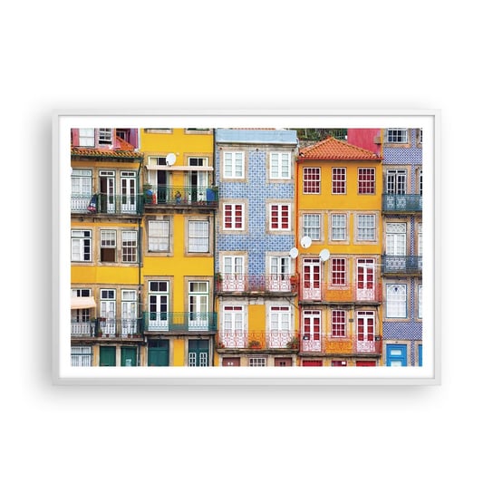 Obraz - Plakat - Barwy starego miasta - 100x70cm - Miasto Porto Architektura - Foto Plakaty w ramie koloru białego do Salonu Sypialni ARTTOR ARTTOR