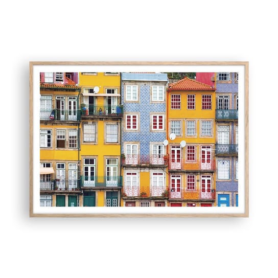 Obraz - Plakat - Barwy starego miasta - 100x70cm - Miasto Porto Architektura - Foto Plakaty w ramie koloru jasny dąb do Salonu Sypialni ARTTOR ARTTOR