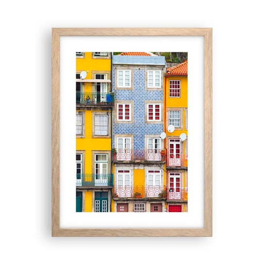Obraz - Plakat - Barwy starego miasta - 30x40cm - Miasto Porto Architektura - Foto Plakaty na ścianę w ramie jasny dąb - Plakat do Salonu Sypialni ARTTOR ARTTOR