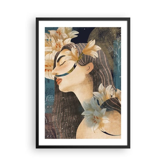 Obraz - Plakat - Baśń o królewnie z liliami - 50x70cm - Abstrakcja Kobieta Kwiaty - Nowoczesny modny obraz Plakat czarna rama ARTTOR ARTTOR
