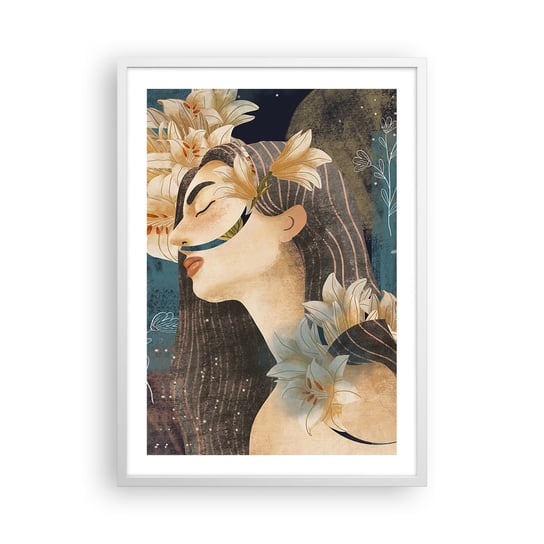 Obraz - Plakat - Baśń o królewnie z liliami - 50x70cm - Abstrakcja Kobieta Kwiaty - Nowoczesny modny obraz Plakat rama biała ARTTOR ARTTOR