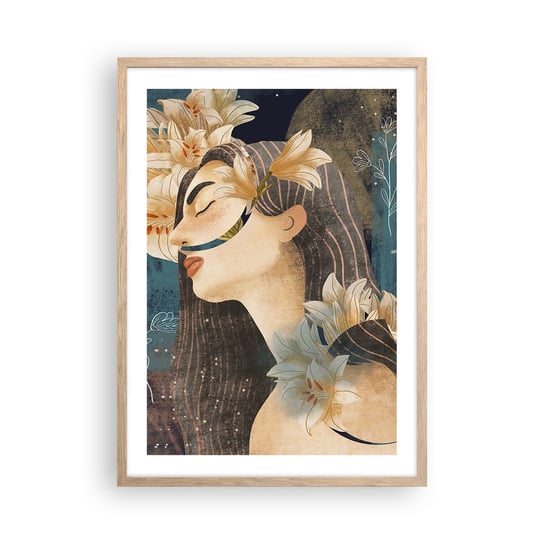 Obraz - Plakat - Baśń o królewnie z liliami - 50x70cm - Abstrakcja Kobieta Kwiaty - Nowoczesny modny obraz Plakat rama jasny dąb ARTTOR ARTTOR