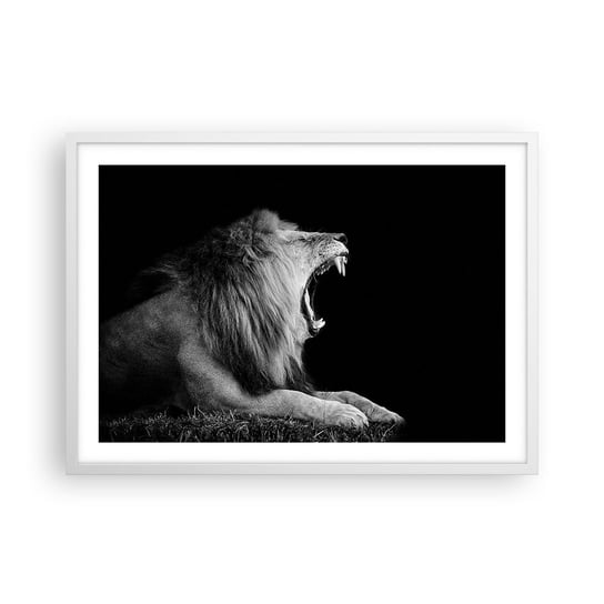 Obraz - Plakat - Bez żadnych wątpliwości - 70x50cm - Lew Zwierzęta Czarno-Biały - Nowoczesny modny obraz Plakat rama biała ARTTOR ARTTOR