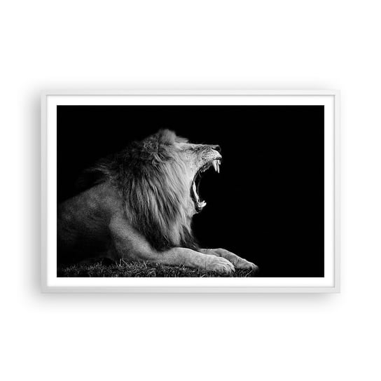 Obraz - Plakat - Bez żadnych wątpliwości - 91x61cm - Lew Zwierzęta Czarno-Biały - Foto Plakaty na ścianę w ramie białej - Plakat do Salonu Sypialni ARTTOR ARTTOR