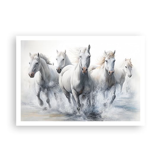 Obraz - Plakat - Biała magia - 100x70cm - Konie Zwierzęta Akwarela - Foto Plakaty bez ramy na ścianę do Salonu Sypialni ARTTOR ARTTOR