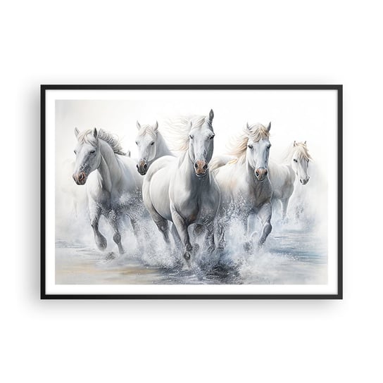 Obraz - Plakat - Biała magia - 100x70cm - Konie Zwierzęta Akwarela - Foto Plakaty w ramie koloru czarnego do Salonu Sypialni ARTTOR ARTTOR