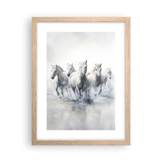 Obraz - Plakat - Biała magia - 30x40cm - Konie Zwierzęta Akwarela - Foto Plakaty na ścianę w ramie jasny dąb - Plakat do Salonu Sypialni ARTTOR ARTTOR