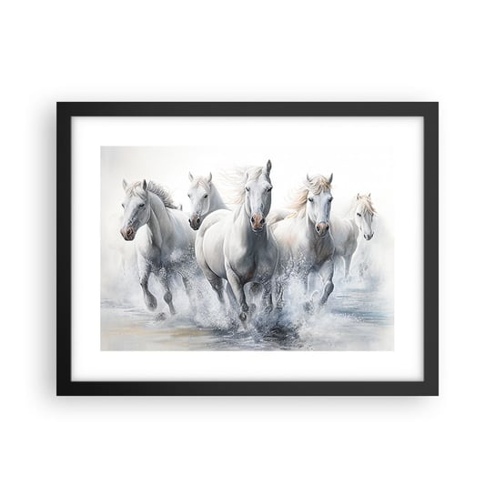 Obraz - Plakat - Biała magia - 40x30cm - Konie Zwierzęta Akwarela - Foto Plakaty na ścianę w czarnej ramie - Plakat do Salonu Sypialni ARTTOR ARTTOR
