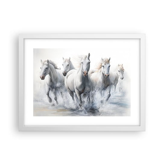 Obraz - Plakat - Biała magia - 40x30cm - Konie Zwierzęta Akwarela - Foto Plakaty na ścianę w ramie białej - Plakat do Salonu Sypialni ARTTOR ARTTOR