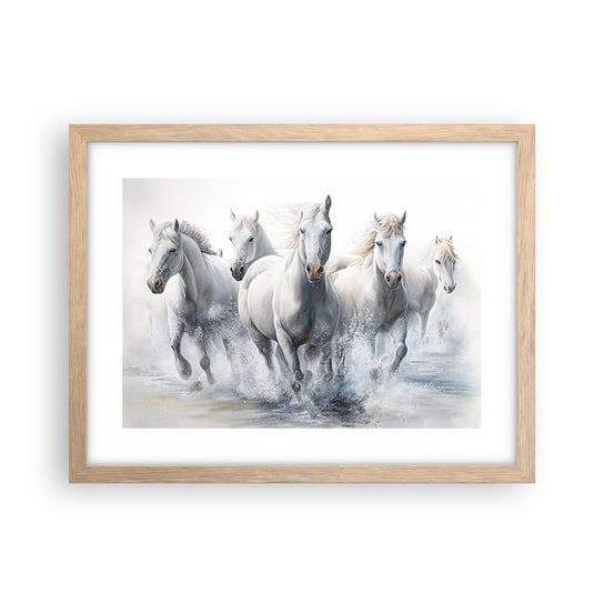 Obraz - Plakat - Biała magia - 40x30cm - Konie Zwierzęta Akwarela - Foto Plakaty na ścianę w ramie jasny dąb - Plakat do Salonu Sypialni ARTTOR ARTTOR