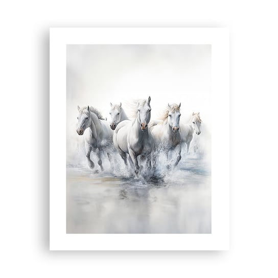 Obraz - Plakat - Biała magia - 40x50cm - Konie Zwierzęta Akwarela - Foto Plakaty bez ramy do Salonu Sypialni ARTTOR ARTTOR