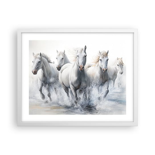 Obraz - Plakat - Biała magia - 50x40cm - Konie Zwierzęta Akwarela - Foto Plakaty w ramie koloru białego do Salonu Sypialni ARTTOR ARTTOR